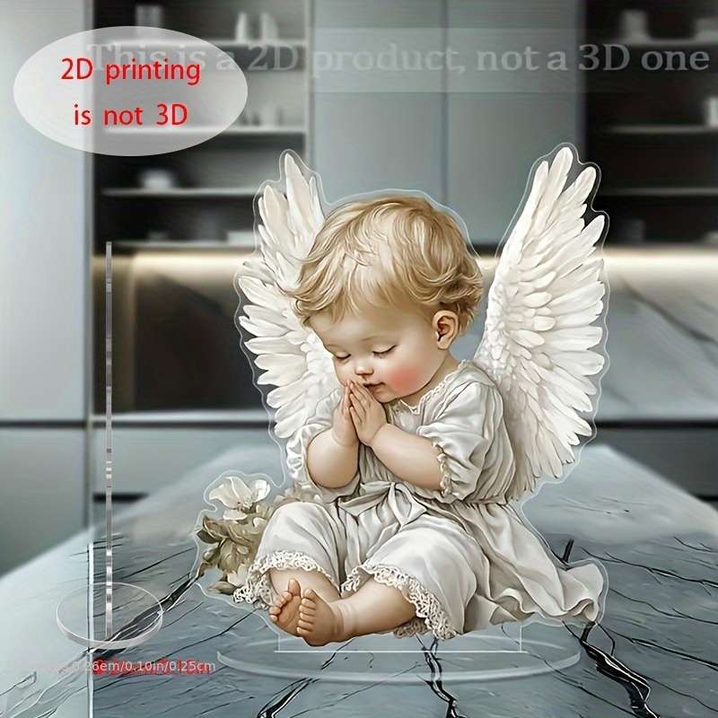 1pc 2D Flat  Acrylic Angel Prayer Statue with Elegant Wings Serene Sleeping Angel in White Dress