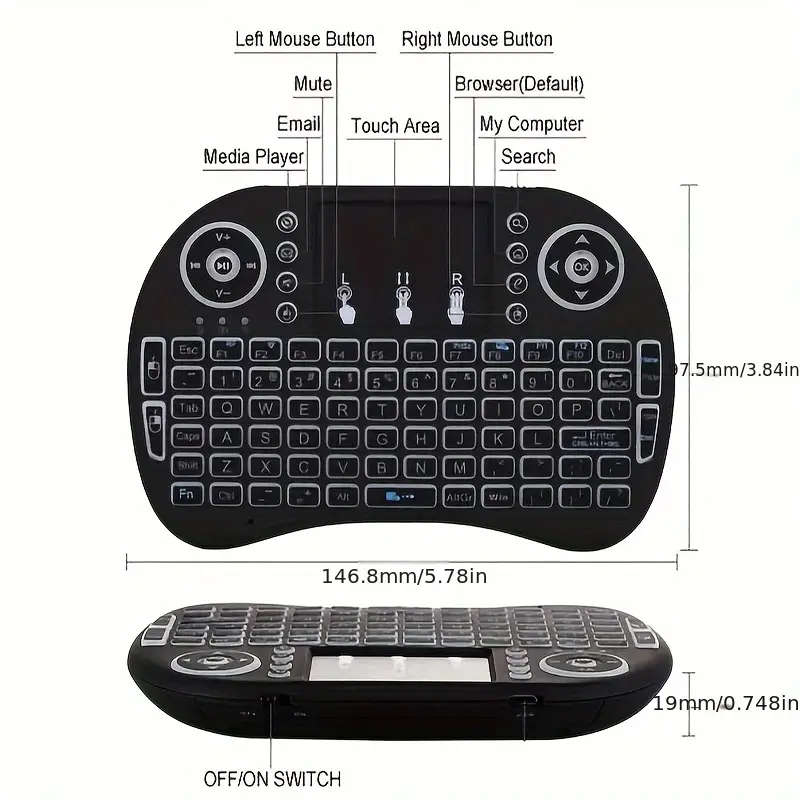 2.4G Mini Wireless Keyboard With Touchpad 7Color Backlit Perfect