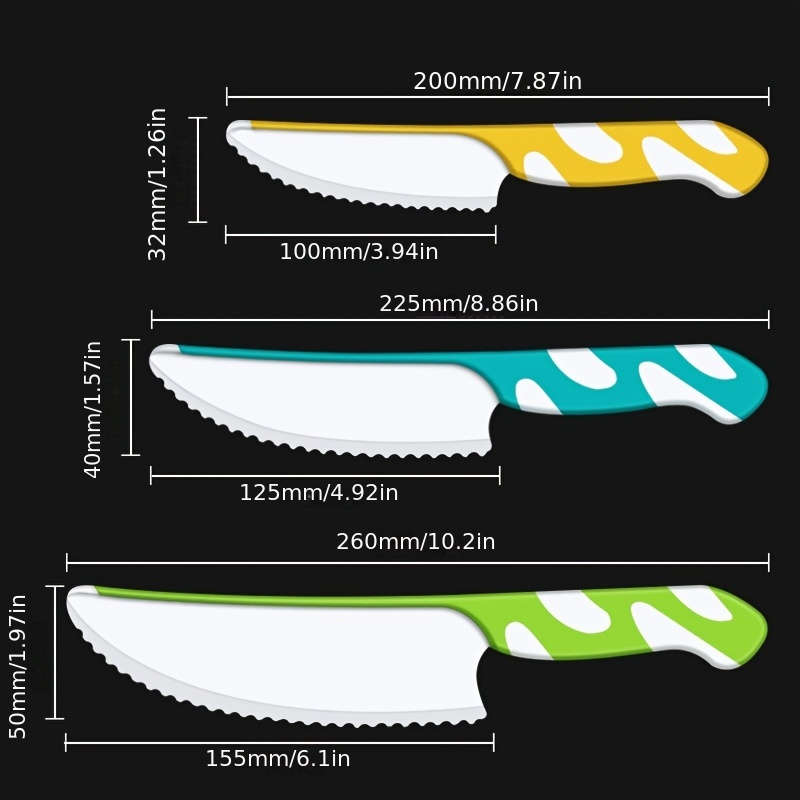 3pcs ABS Plastic Fruit Knife Set Serrated Bread Toast Knife Cake Cutting Knife Beginner Safe