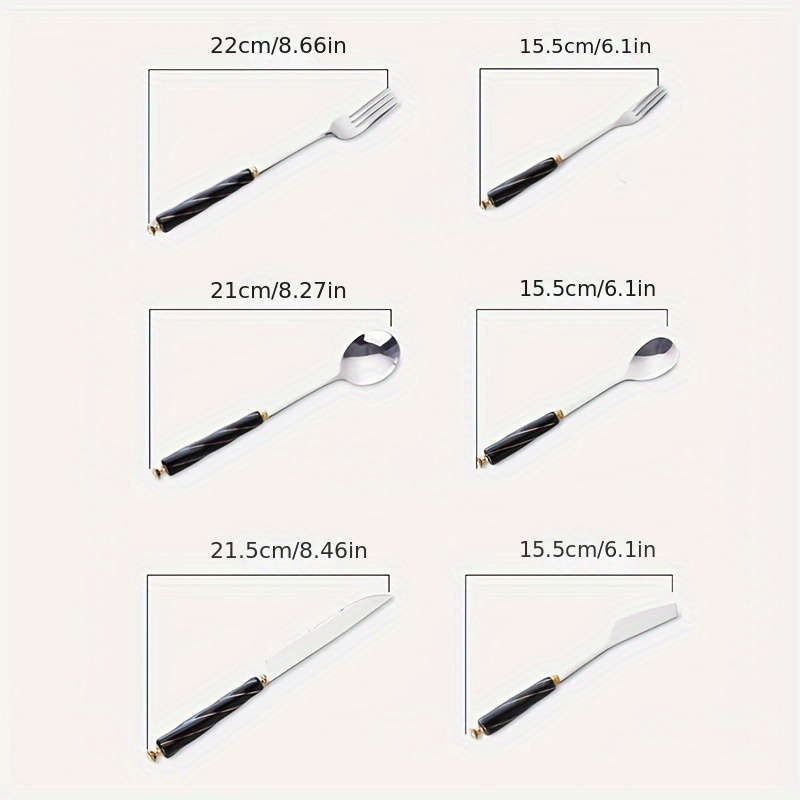 6pcs Western Knife Fork Spoon Stainless Steel Cutlery Set Black Threaded Ceramic Handle Stea
