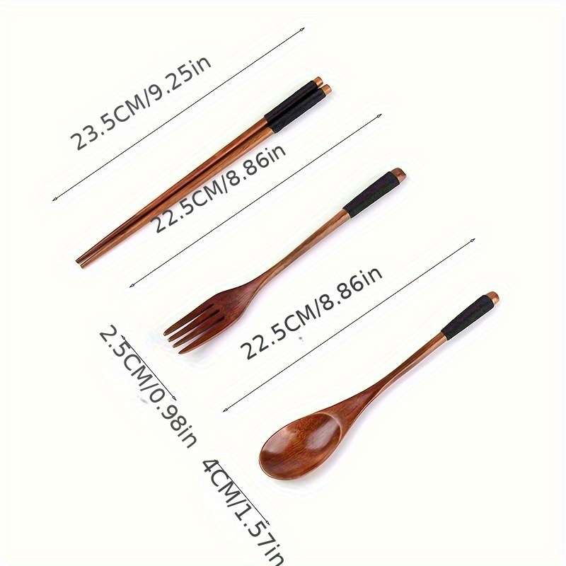 3pcs Japanese-Style Wooden Tableware Set Spoon Chopsticks Fork Convenient Stylish