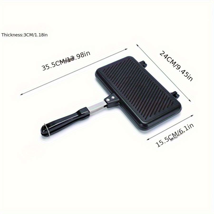 1pc Double-Sided Non-Stick Aluminum Sandwich Maker Detachable Handle Breakfast Pan Rectangula