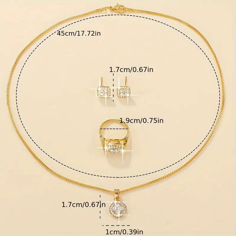 1 Necklace + 1 Pair Of Earrings + 1 Ring with  Rhinestone Jewelry Set