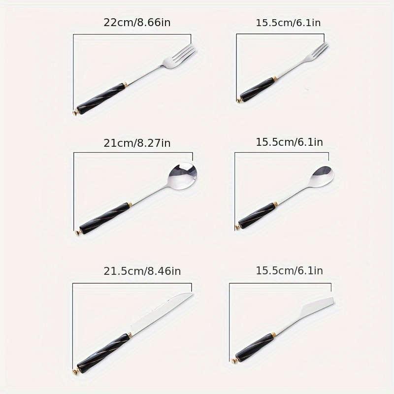 6pcs Western Knife Fork Spoon Stainless Steel Cutlery Set Black Threaded Ceramic Handle Stea