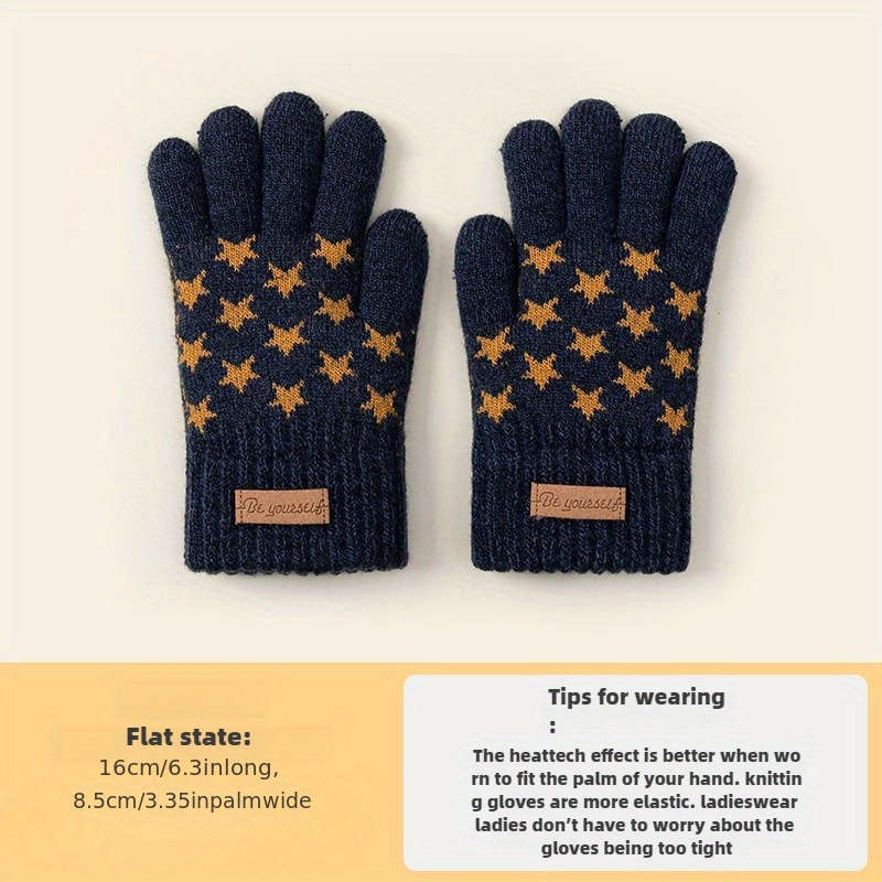 1 Pair Blue Green Warm Gloves