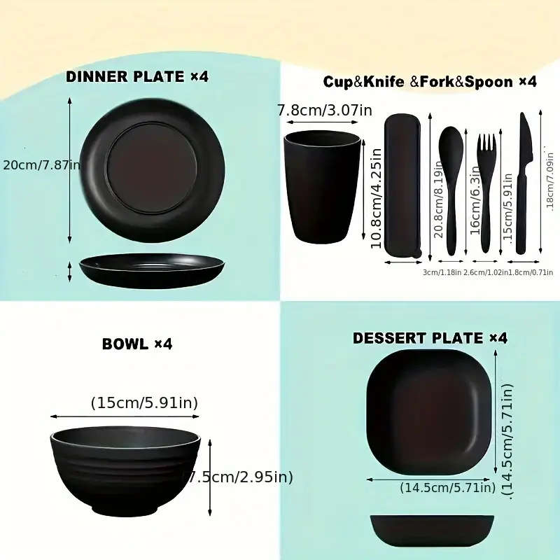 32 Piece Plastic Dinnerware Set Unbreakable, Lightweight Dinnerware Sets for 4