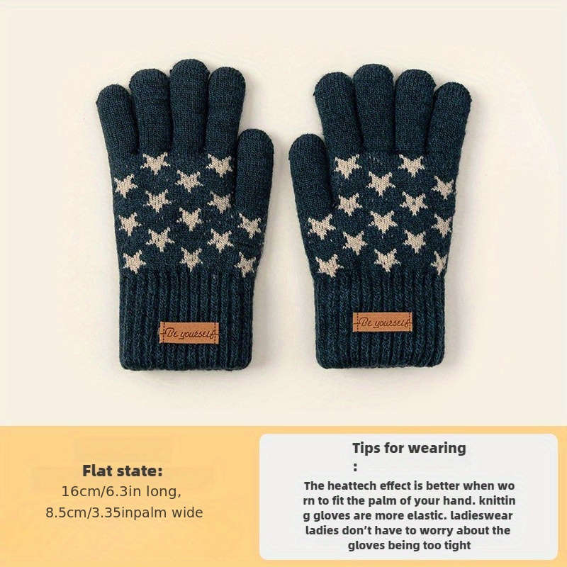 1 Pair Blue Green Warm Gloves