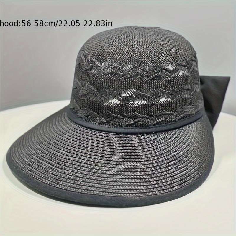 1pc Womens Stylish Summer Straw Sun Hat with Bowknot Breathable Foldable UV Protection Wi