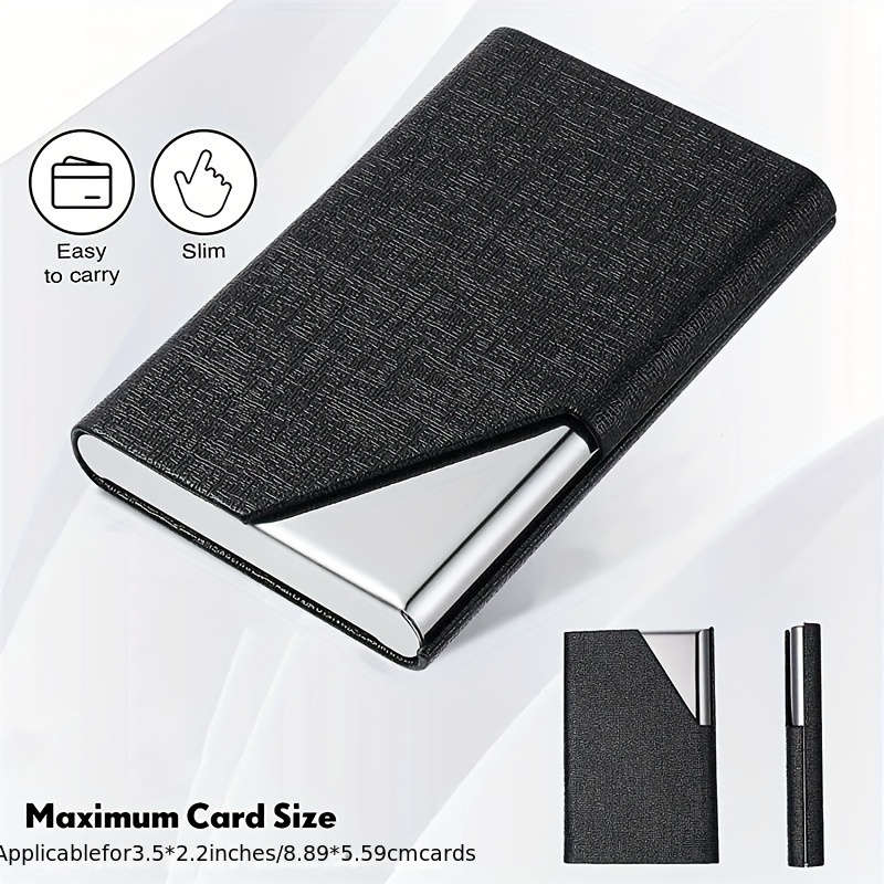 1pc Men's Business Card Holder Stainless Steel PU Leather Card Holder Slim Metal Pocket Card