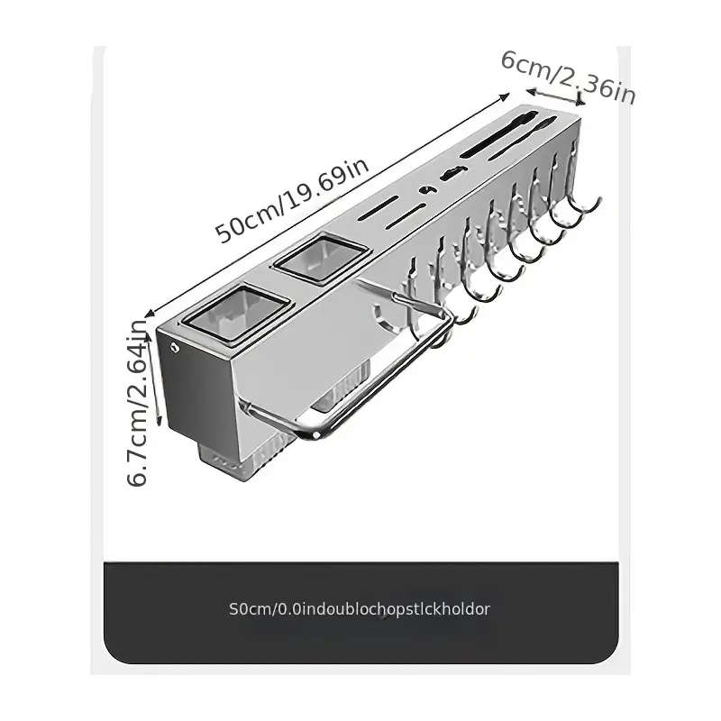 1pc Modern Wall-Mounted Kitchen Rack Carbon Steel Multi-Functional Utensil Holder 50cm