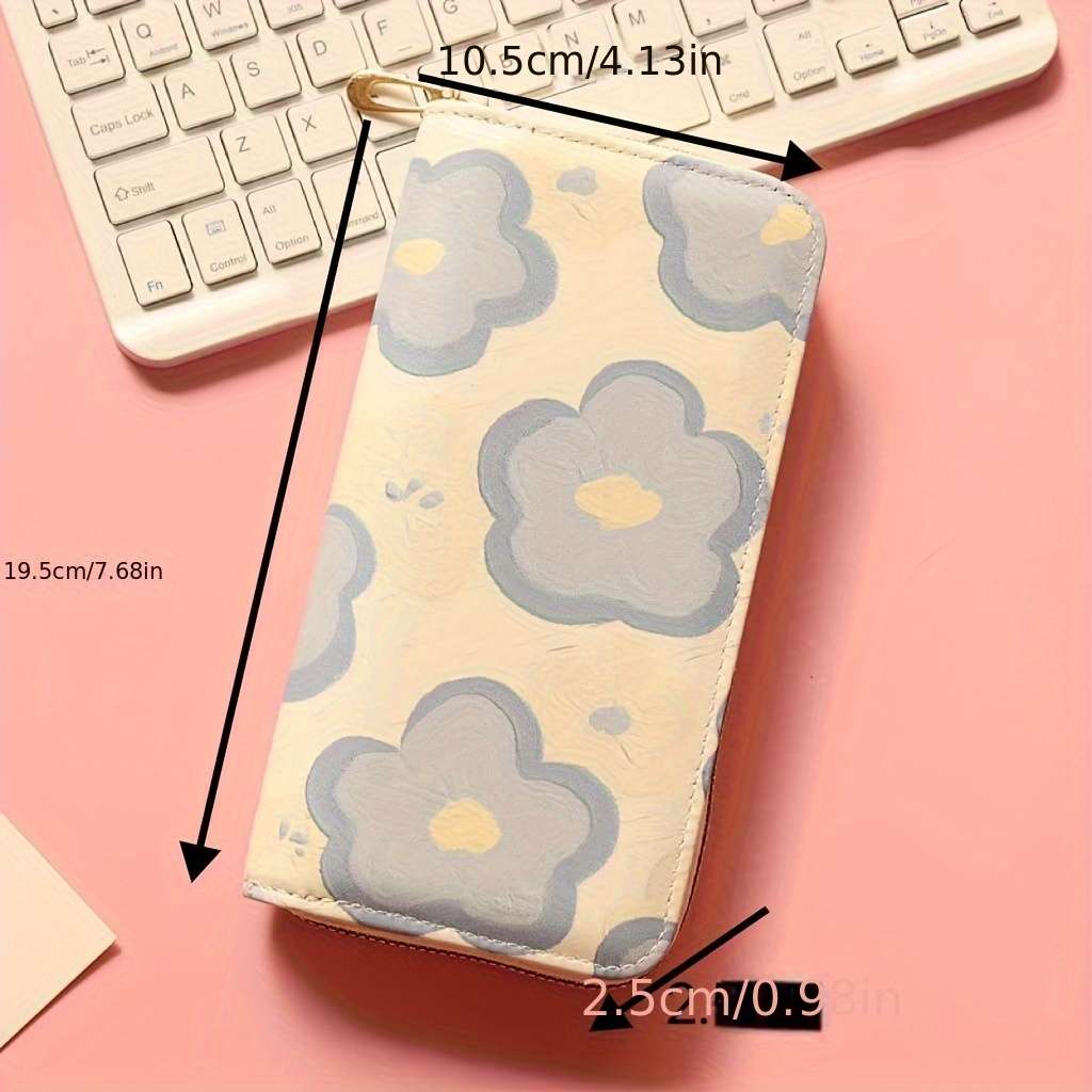 Women'S Fresh Floral Pattern Long Wallet With Large Capacity Multi-Card Slots Coin Purse Car