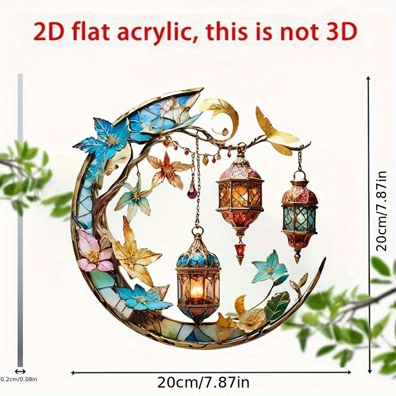 2D Flat Art Deco Acrylic Whimsical Moon Sun Catcher Hanging Decoration Vibrant Floral