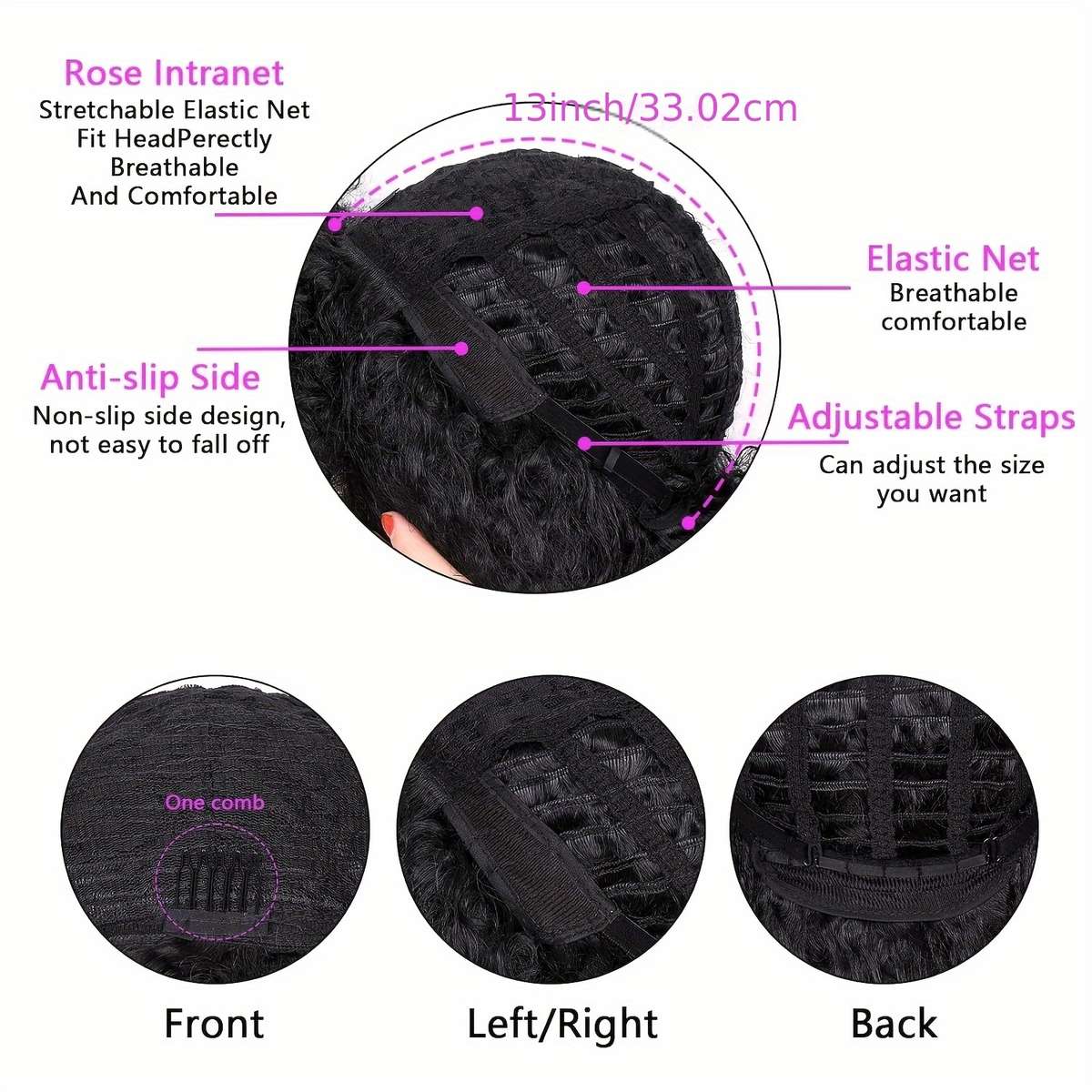 1Pc Black 25.4cm Fashion Design Wig