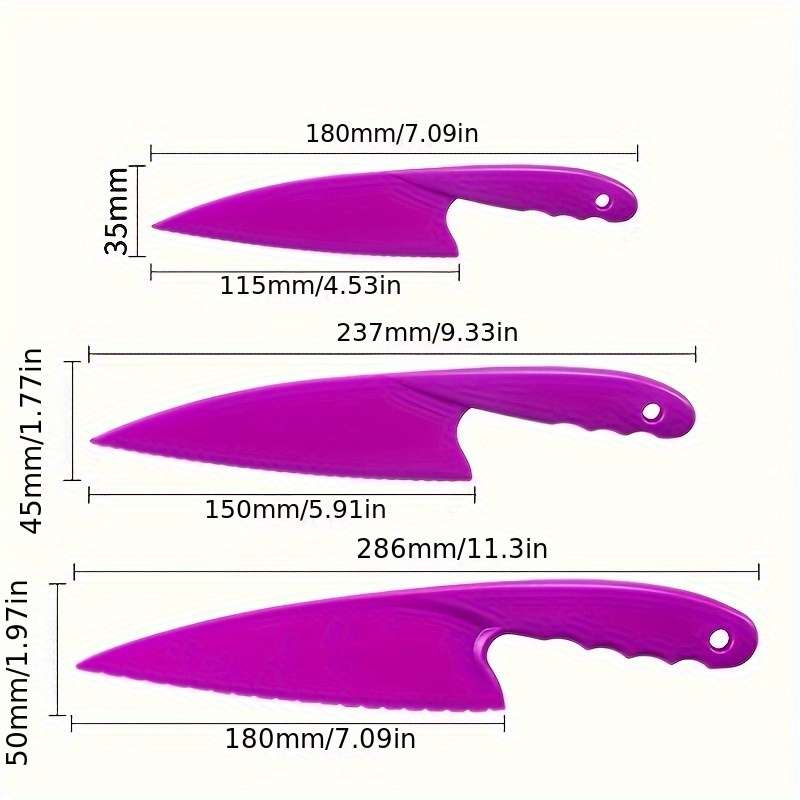 3pcs Kitchen Multi-Purpose Tools Plastic Serrated Edge Cake Knife Cheese Dessert Knife Brea