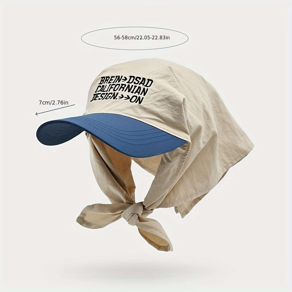 Trendy Color-Block Sun Hat With Embroidered Lettering Adjustable Breathable Polyester Ca