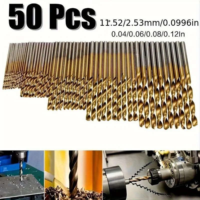 50-Piece Titanium Coated High-Speed Steel Drill Bits