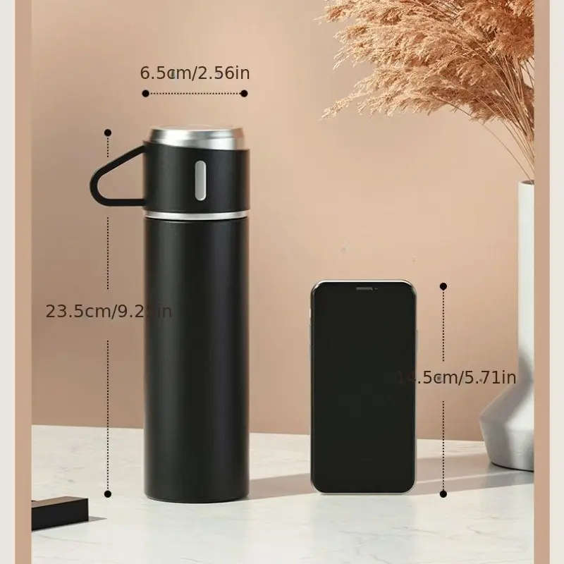 Set of 3 Vacuum Flasks Including a 500ml/16.9oz Thermal Mug for Business Use Made of Stainless Steel