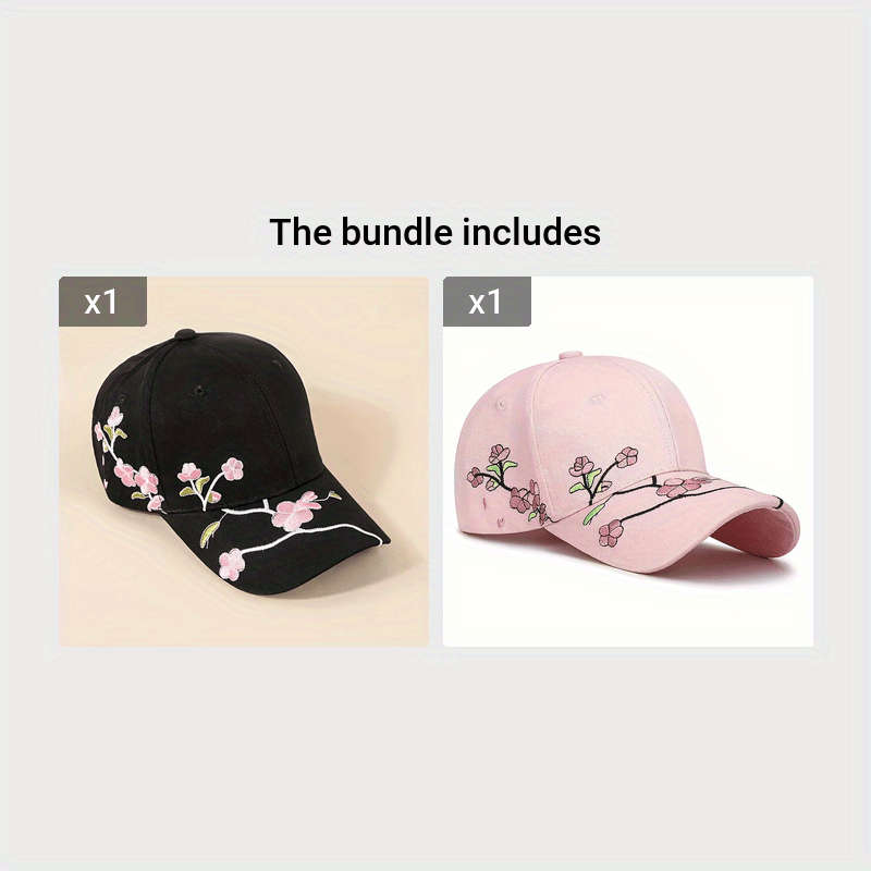 Hat Pink Plum Blossom Embroidered Baseball Cap