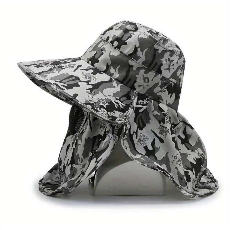 Men'S Camouflage Sun Protection Hat with Face Cover Ideal