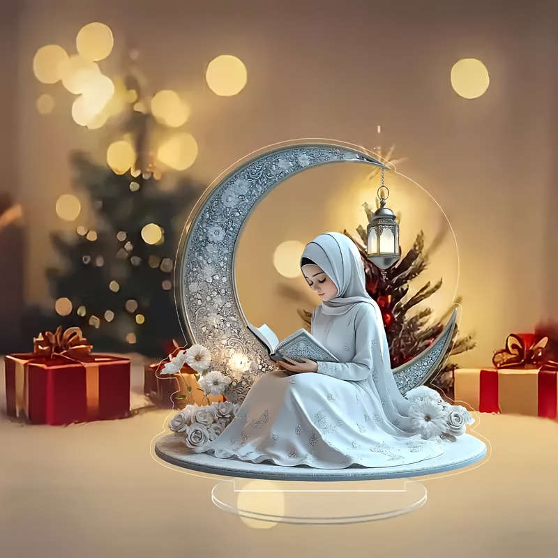 1pc 2D Flat Ramadan-Themed  Acrylic Statue Transparent Crystal Clear Desk Decor