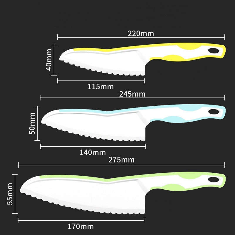 3pcs ABS Plastic Fruit Knife Set Serrated Bread Toast Knife Cake Cutting Knife Beginner Safe