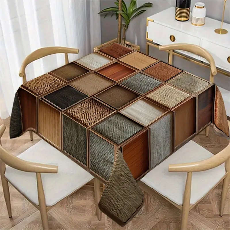 1 Piece Of High Quality Irregular Geometric Wood Grain And Pattern Tablecloth 140*140cm