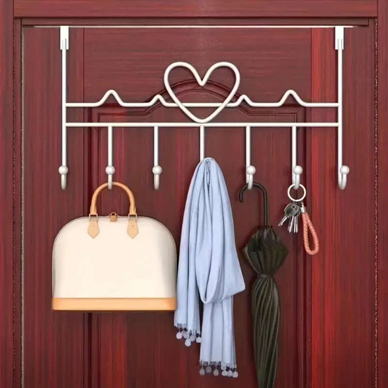 1pc 7-Hook Over-the-Door Organizer Rack Space-Saving Metal Storage for Towels Clothes Hats More Easy