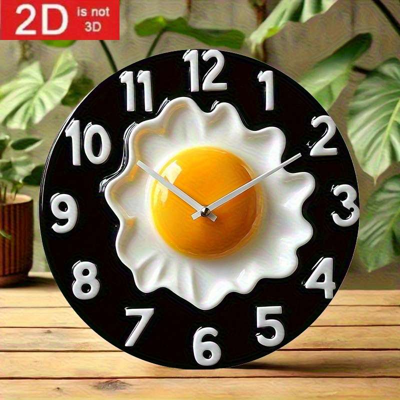 1pc 2D Flat 2D Flat Design Wooden Wall Art Breakfast Theme with Black Background Not real clock