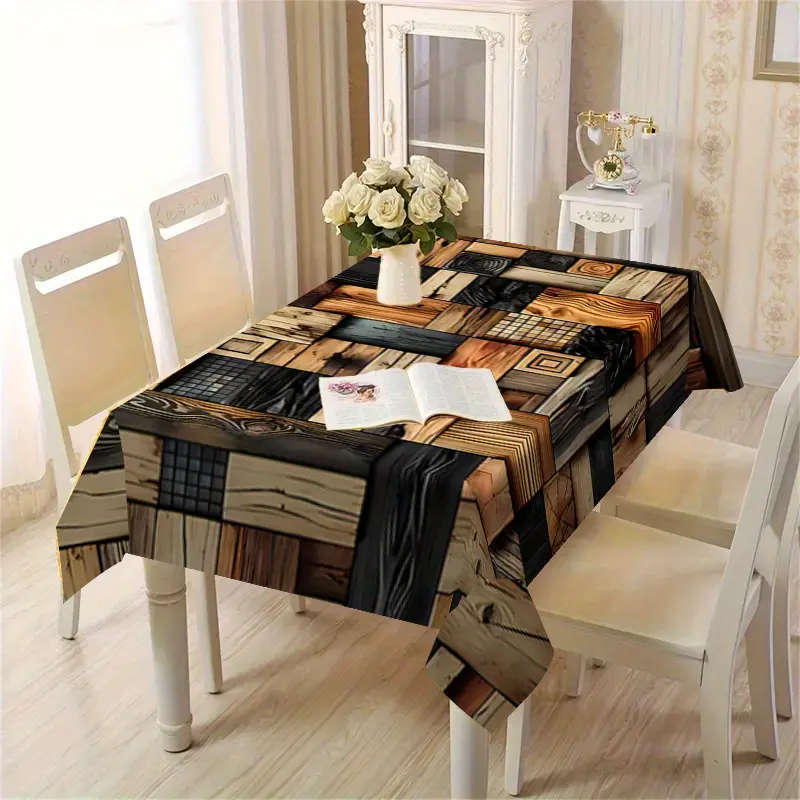 s Rustic Style Wooden Grid Design Tablecloth 140*180cm