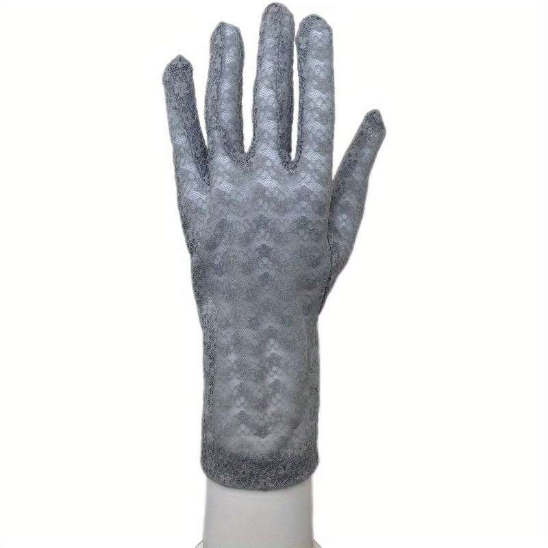 1 Pair Grey One Size Floral Lace Gloves