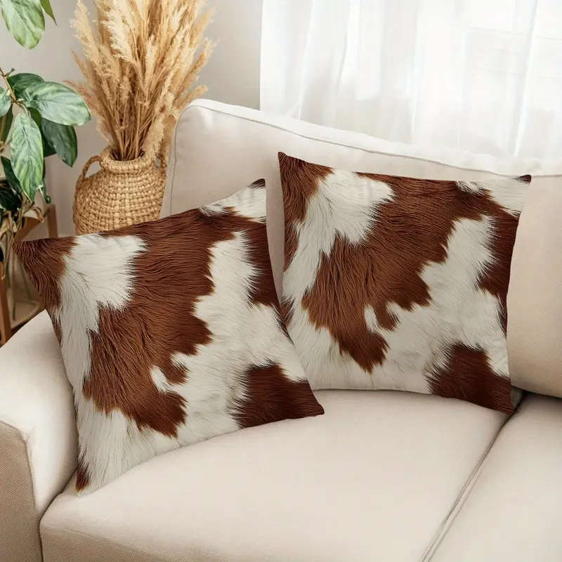 2 Piece Vintage Farmhouse Cowhide Faux Fur Throw Pillow Covers, 45.72 x 45.72 cm