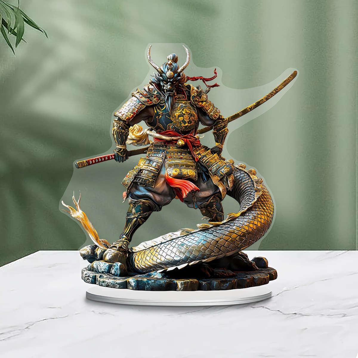 1pc 2D Flat  One  Samurai and Dragon Ornament Acrylic Desktop Decor Multifunctional Creati