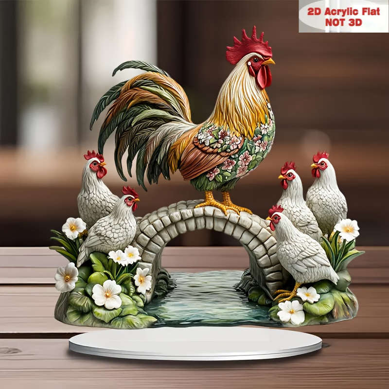 1pc 2D Flat   Bohemian Style Acrylic Rooster and Hen Decoration  Desktop Display with Fl