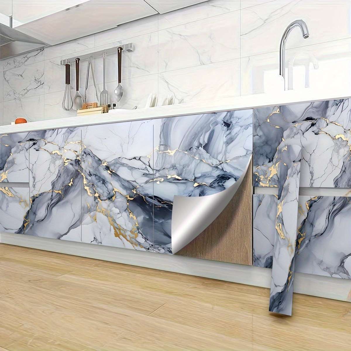 1PC Wall StickersGray Blue Golden60cmX300cm