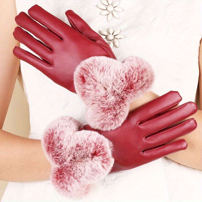 1 Pair Red One Size Warm Gloves