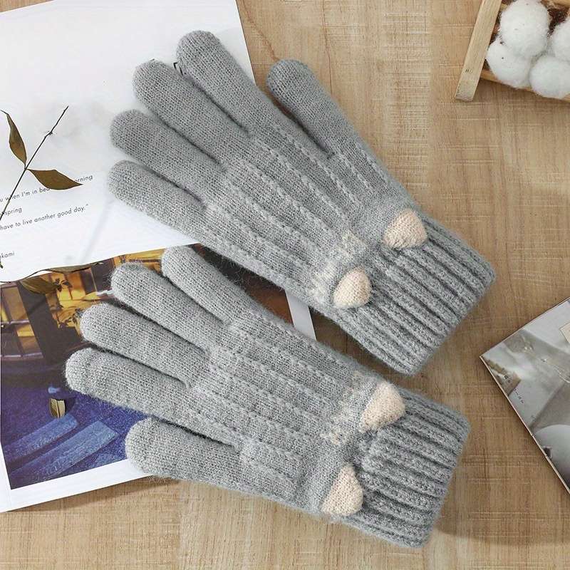 1 Pair Gray Warm Gloves