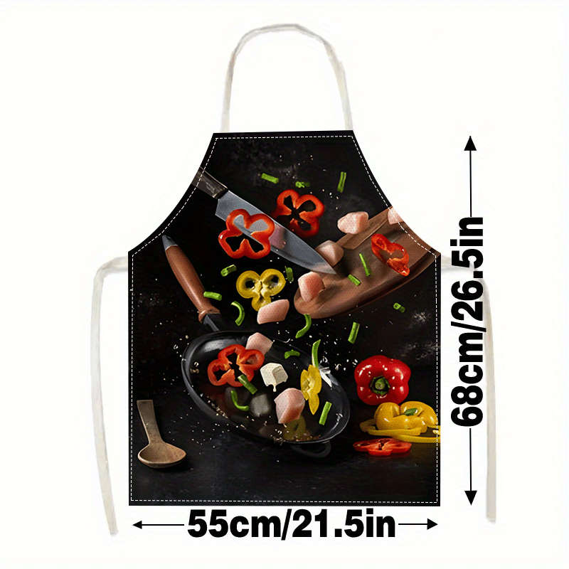 1pc Large Linen Kitchen Apron with Vibrant Red Pepper Vegetable Print Durable Washable Ad