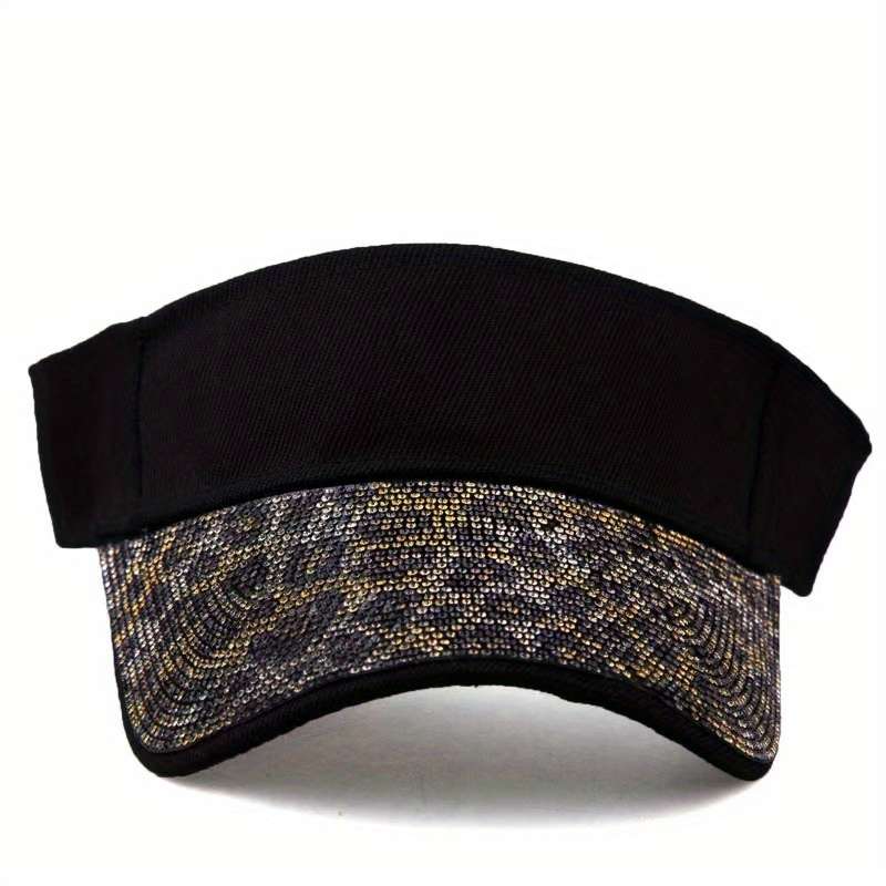 of a New Women'S Leopard Print Stylish Sun Hat Adorned with Crystals a Versatile Brimless