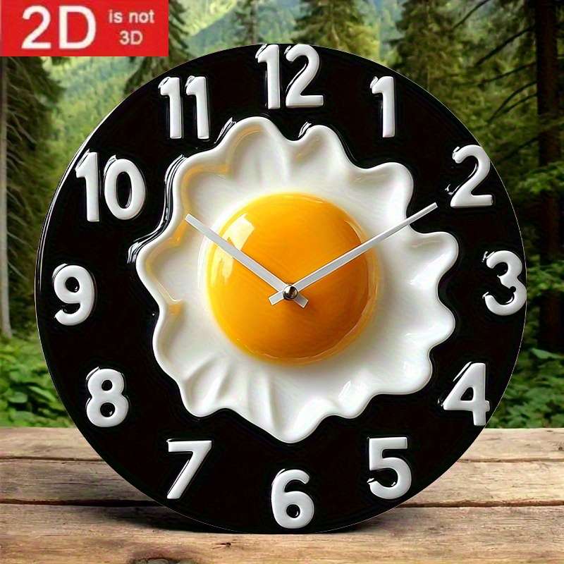 1pc 2D Flat 2D Flat Design Wooden Wall Art Breakfast Theme with Black Background Not real clock
