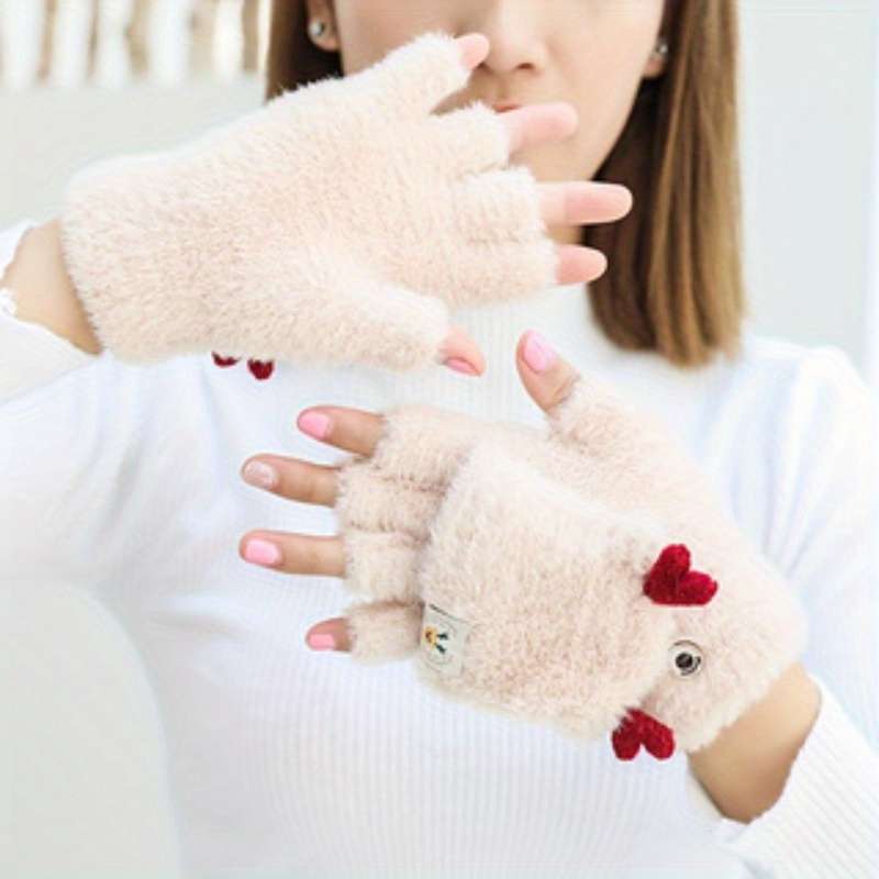 1 Pair White One Size Warm Gloves