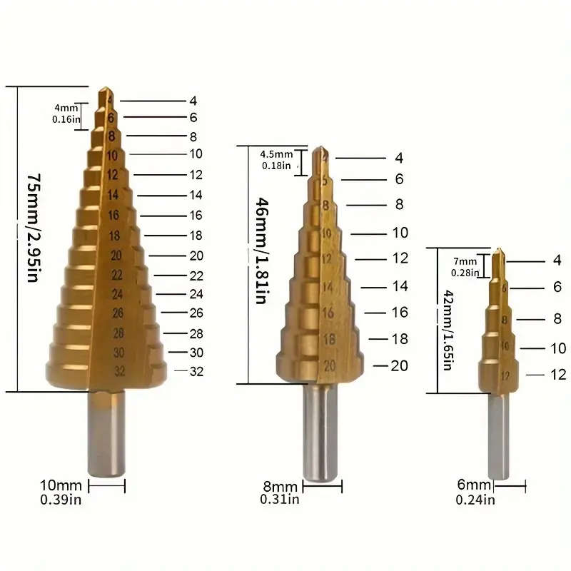 6-Piece Titanium-Coated Chrome Vanadium Drill Bit Set