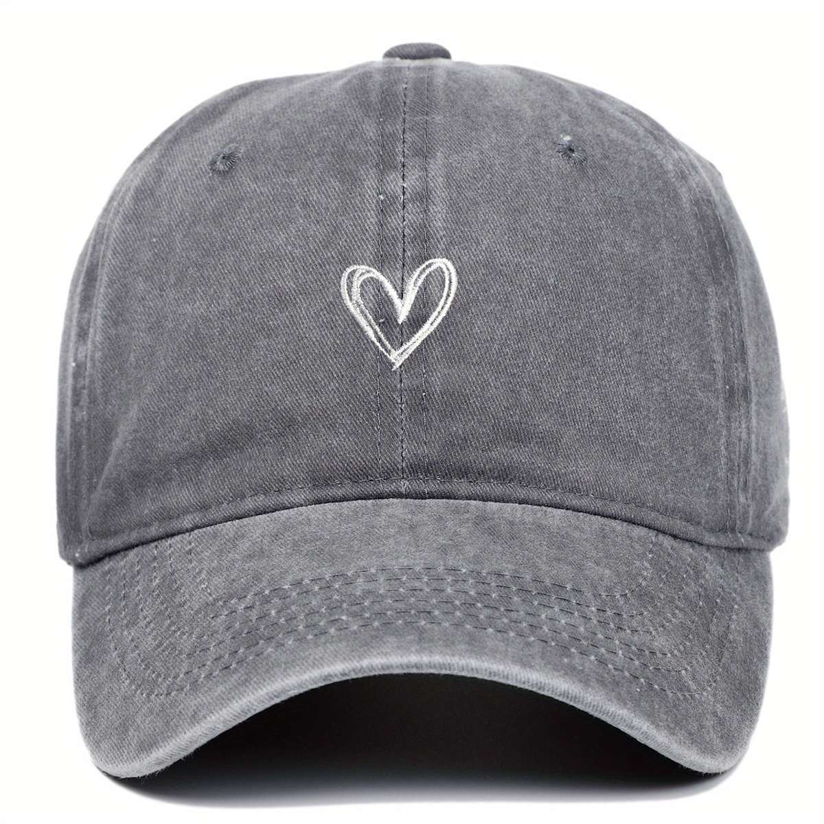 1pc A Unisex Adjustable Baseball Cap with a Heart Pattern Embroidery That Is Washable.