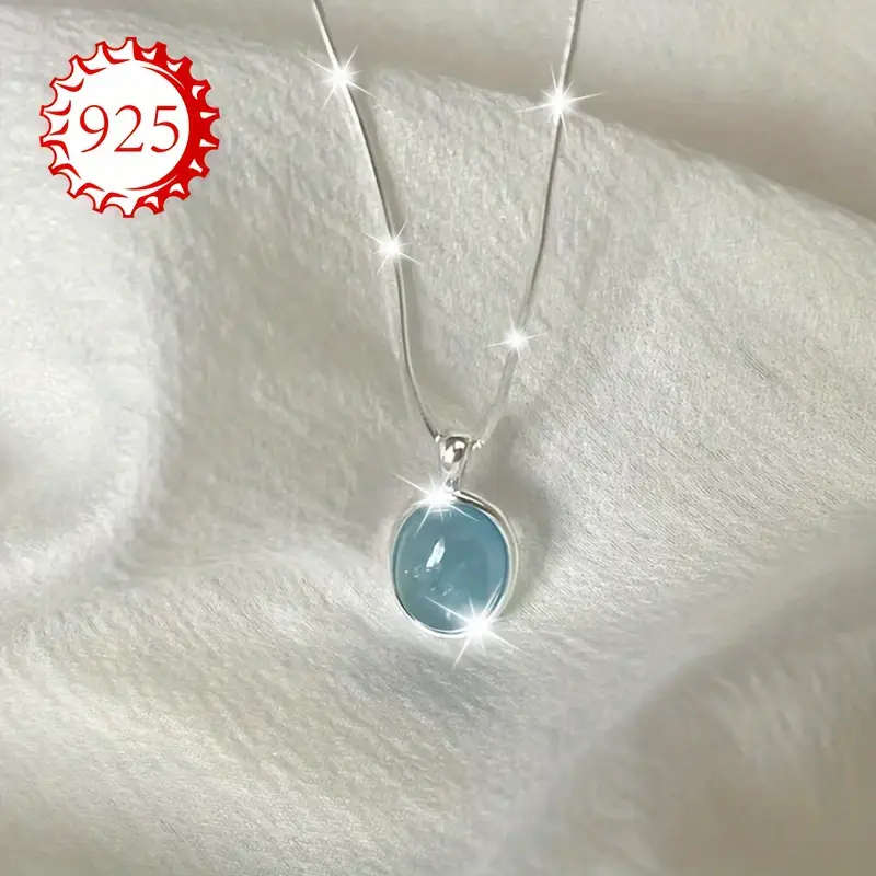 925 Sterling Silver Hypoallergenic Necklace, Single Piece, Women's Aquamarine Moonstone Pendant