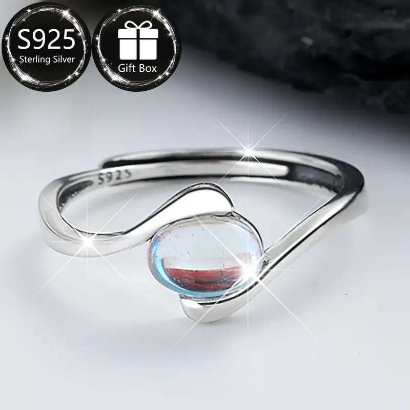 S925 Sterling Silver Moonstone Ring Adjustable SIZE