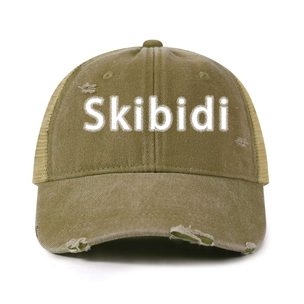 1pc Skibidi Printed Baseball Cap Solid Color Washed Distressed Mesh Trucker Hat Breathable Adjustab