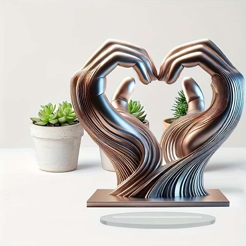 2D Flat Acrylic Charming Acrylic Hand And Heart Table Sculpture