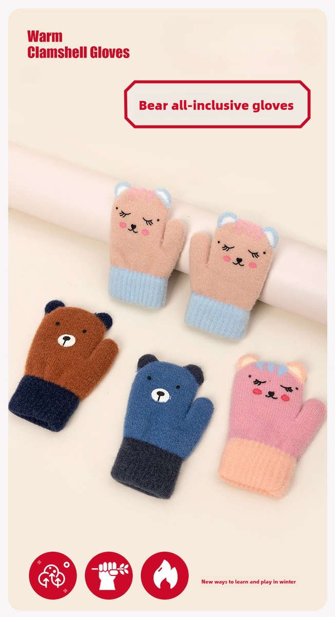 1 Pair Bean Paste Blue Warm Gloves