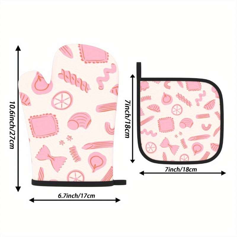 2-Pack Pink Pattern Polyester Oven Mitts 26.92x17.02 cm Heat Resistant Kitchen Potholders Ma