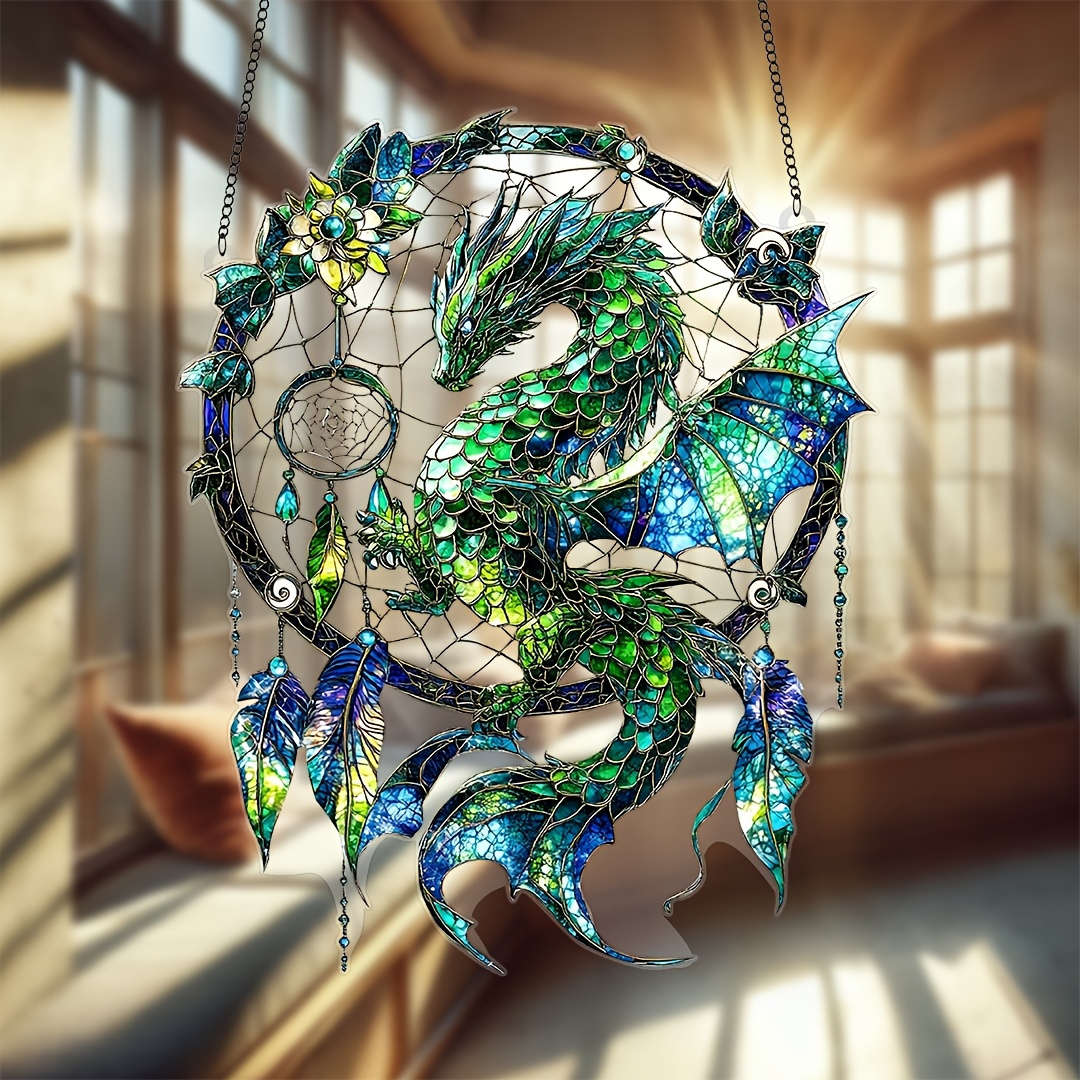 2D Flat Magic Dragon Dream Catcher Acrylic Light Catcher 20.32Cm X 20.32Cm Cm Home Offi