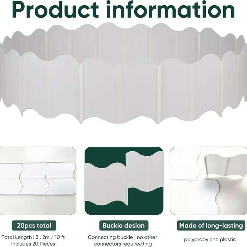 21-Piece Interlocking Landscape Fence Edging White